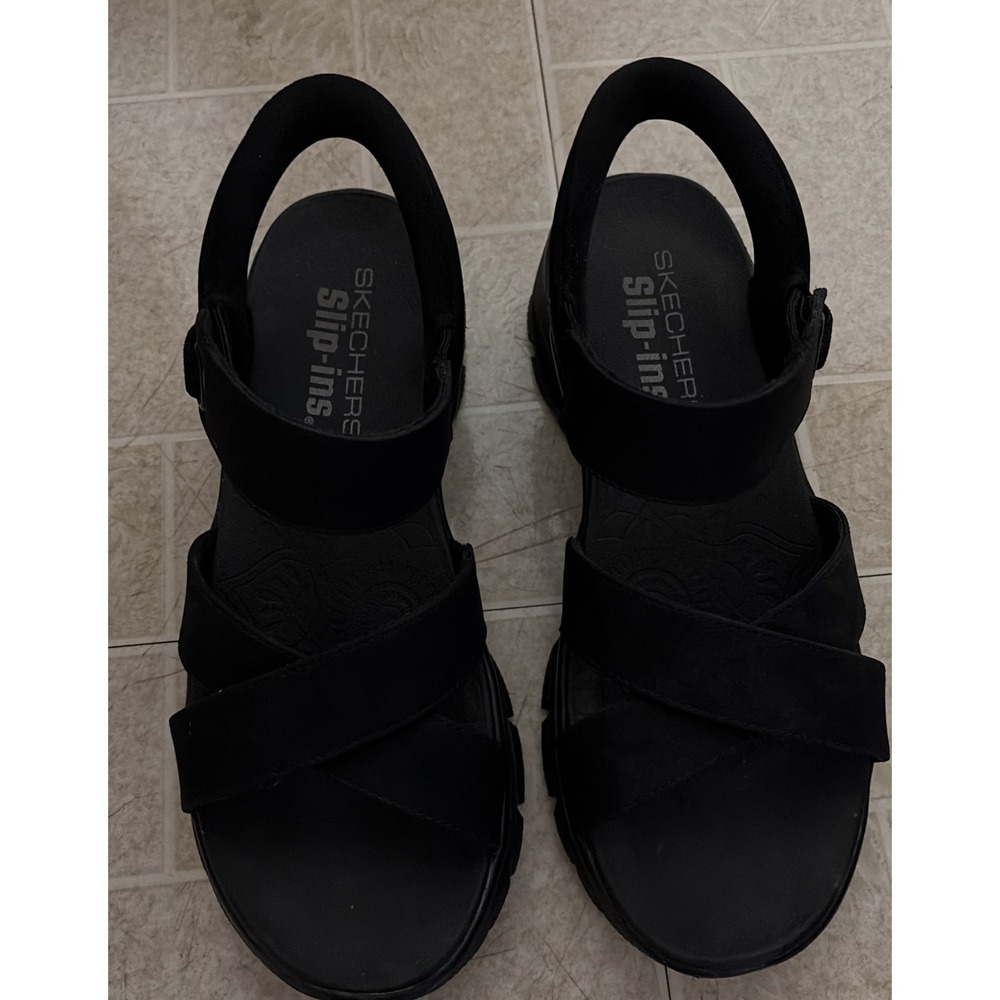 Skechers Women's Slip-ins Easy Going Crossband Sandals Black Somewhere Sunny 7.5